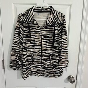 Kim Rogers Women's Zebra Print Full Zip Up Hoodie Jacket‎ with Pockets Size M